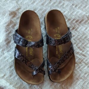 ❤️Women's Papillio by Birkenstock Black ⚫Metallic Floral Sandals Size 36❤️